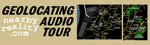 geolocating audio tour banner also showing thumbnail maps of three venues that have geolocating audio tours